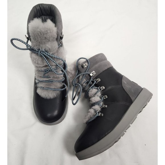 UGG Shoes - UGG Women's Sz. 8 Viki Grey Leather & Sheepskin Waterproof Boots